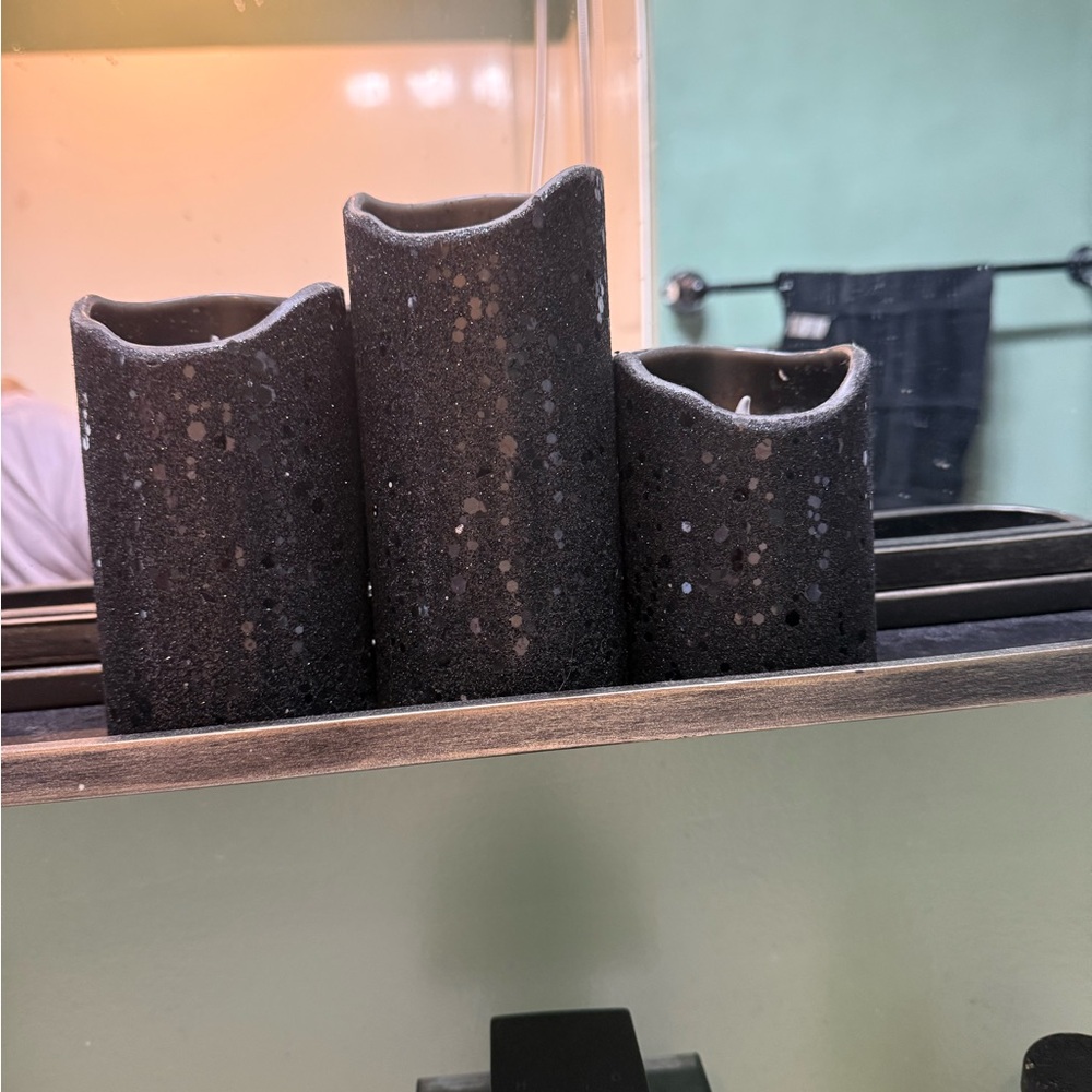 Set of Three Black Glitter Battery operated Candles